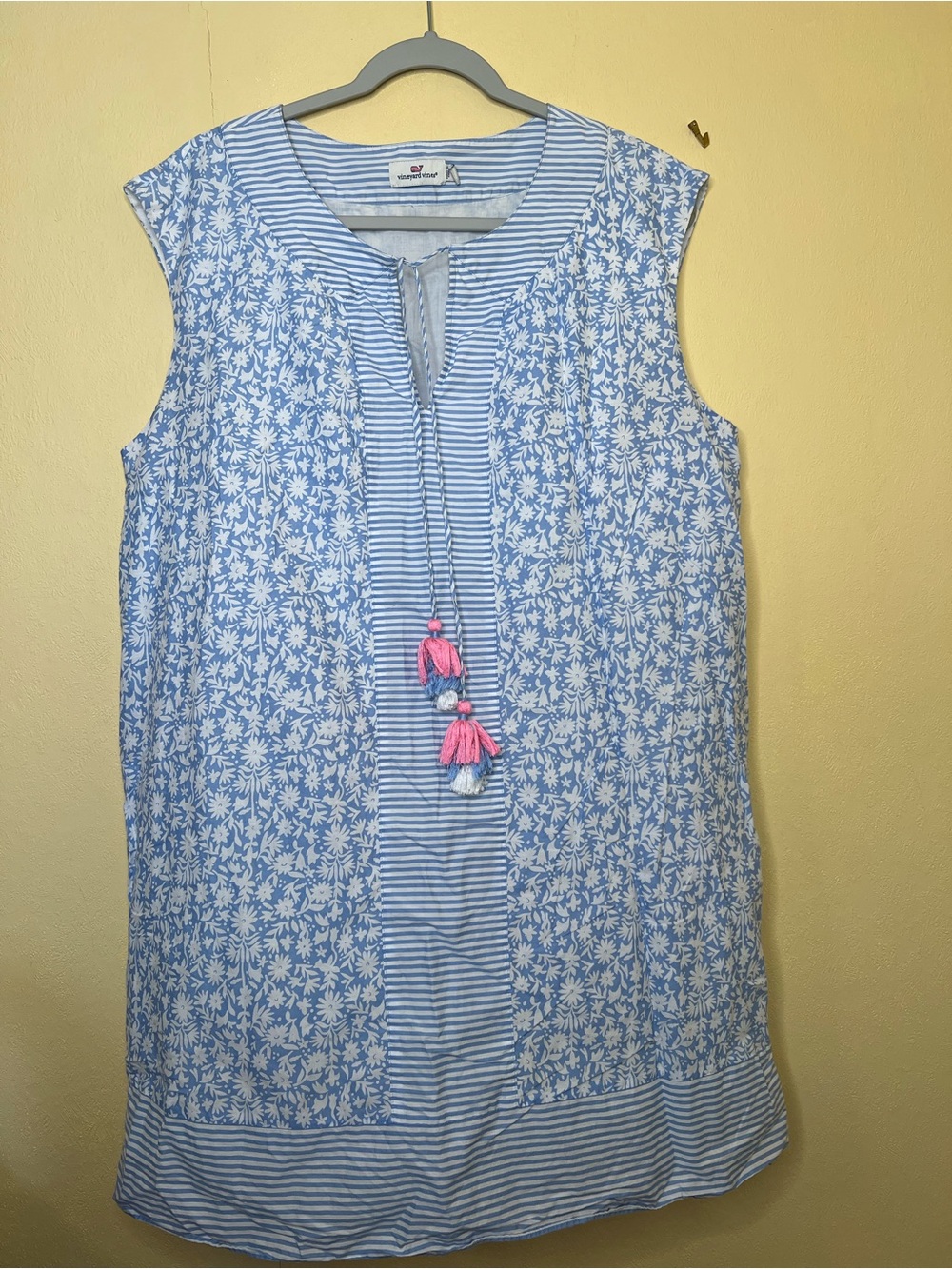 Vineyard Vines Light Blue Floral & Stripe Tassel Dress